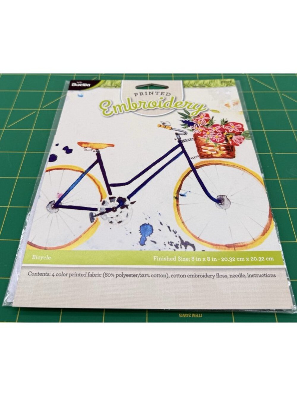 Bucilla Printed Embroidery Craft Kit 49062E Bike PLAID watercolor retro 8" x 8"
